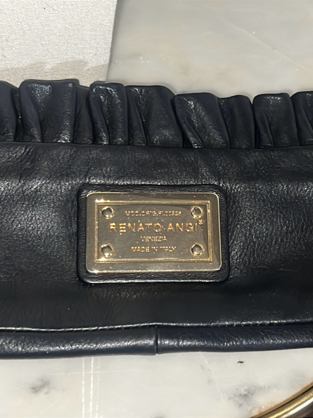Renato Angi Black leather clutch bag made in Italy